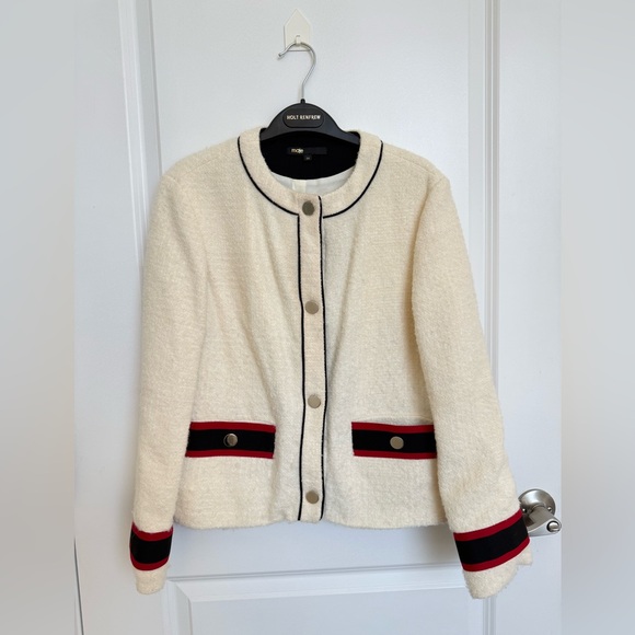 Maje Cream Wool Blend Tweed Jacket Size 38 - Picture 3 of 9